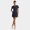 Front View Lifestyle of G/FORE Women's Ribbed Tech Polo in Navy