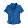 The BOEING johnnie-O Women’s Coastal Wash V-Neck Polo is shown laid flat on a white background, highlighting its v-neck design and casual style.