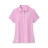 Pink short-sleeved Peter Millar Boeing Women’s Jubilee Performance Polo with thin white horizontal stripes and a small logo on the chest.