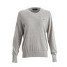 The BOEING Vineyard Vines Woman’s Heritage Cashmere Blend Crewneck Sweatshirt in light gray features long sleeves, ribbed cuffs and hem, plus a small embroidered logo on the left chest. Displayed on a white background.