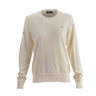 The BOEING Vineyard Vines Woman’s Heritage Cashmere Blend Crewneck Sweatshirt, in cream, features long sleeves, ribbed cuffs and hem, an embroidered chest logo, a subtle sleeve tag, and is shown on a plain white background.