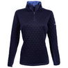 Full image of the product in peacoat color. Quilted exterior with quarter zip. light blue on interior of collar.