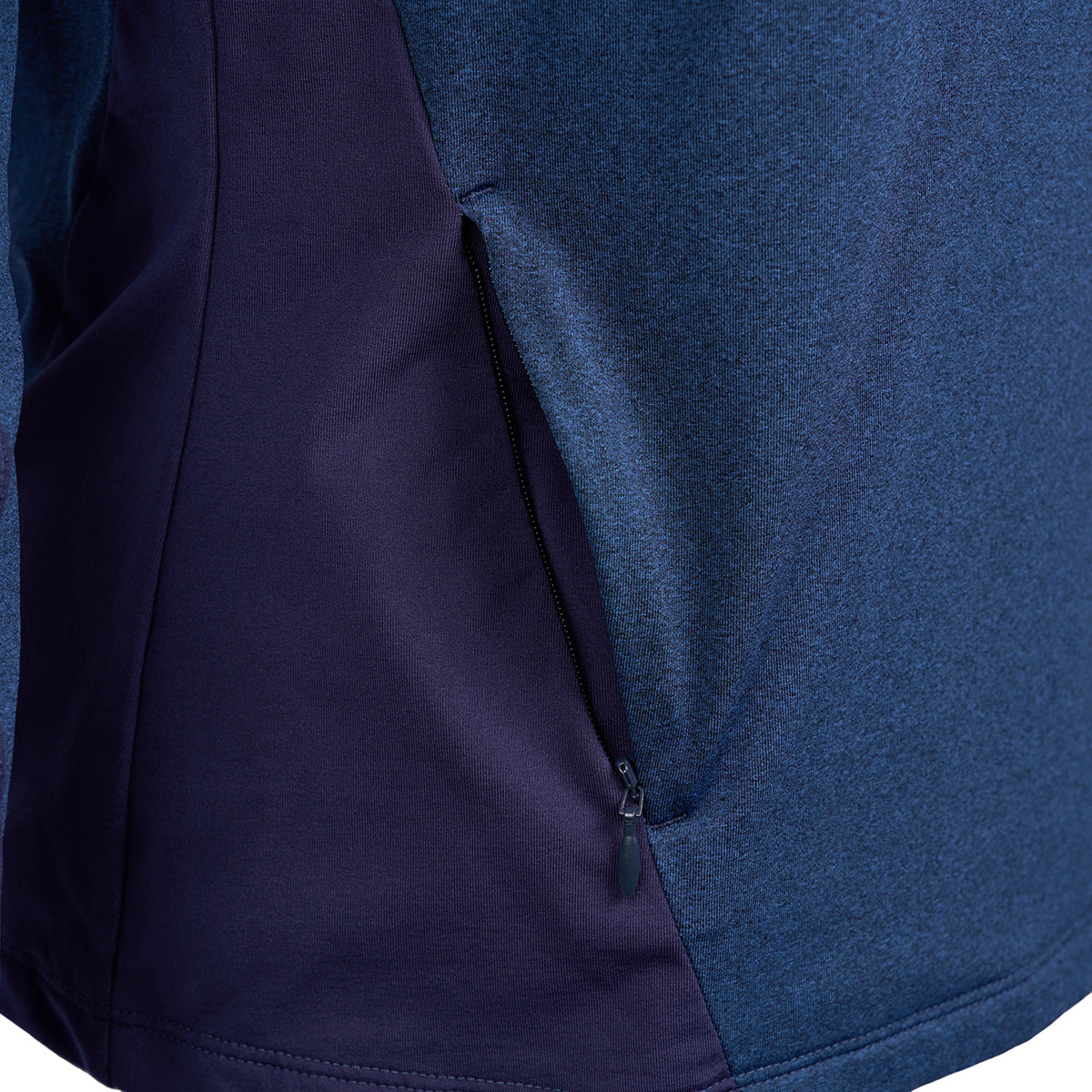 Close up of the zippered pocket.  Showing the pocket un-zipped.