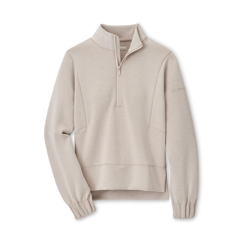 The Peter Millar Boeing Womens Flora Knit Mélange Half-Zip Pullover features long sleeves, elastic cuffs, a stand-up collar, and a white embroidered Boeing logo on the left chest. Shown laid flat on a white background.