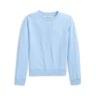 The johnnie-O Boeing Women’s Penny Crewneck Sweatshirt in light blue features ribbed cuffs and hem, subtle left chest text, and stretch for comfort—laid flat on a white background and perfect for any casual wardrobe.