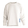 The Boeing Women's Split-Hem Crewneck Sweatshirt by BOEING offers everyday comfort in white, with "BOEING" printed vertically in blue near the lower right hem.