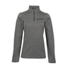 The Boeing Women's Signature Logo Stripe Quarter-Zip Pullover by BOEING features gray, textured, moisture-wicking fabric, a quarter-zip front, and the Boeing logo on the left chest. Stylish and fitted for all-day comfort.