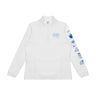 The Boeing Future Of Flight Women's Quarter-Zip Pullover by BOEING features a white design with “Future Flight” and blue graphics on the left chest, plus a Julia Gash blue sketch print down the right sleeve.