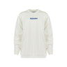 The Boeing Women’s Drop Shoulder Crewneck Sweatshirt by BOEING features a comfortable missy fit and showcases the word “BOEING” printed in blue, centered on the chest. The plain white crewneck sweatshirt is displayed against a white background.