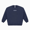 The Boeing Women's Drop Shoulder Crewneck Sweatshirt features bold white BOEING embroidery on the navy blue front, shown in a missy fit style against a white background.