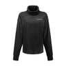 Boeing Women’s Cashmere Fleece Mock Neck Pullover in dark gray with long sleeves and a white Boeing logo on the chest.
