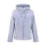 Boeing Women’s Full-Zip Chenille Hooded Fleece in periwinkle blue, featuring a textured finish, front pockets, and a chest logo.