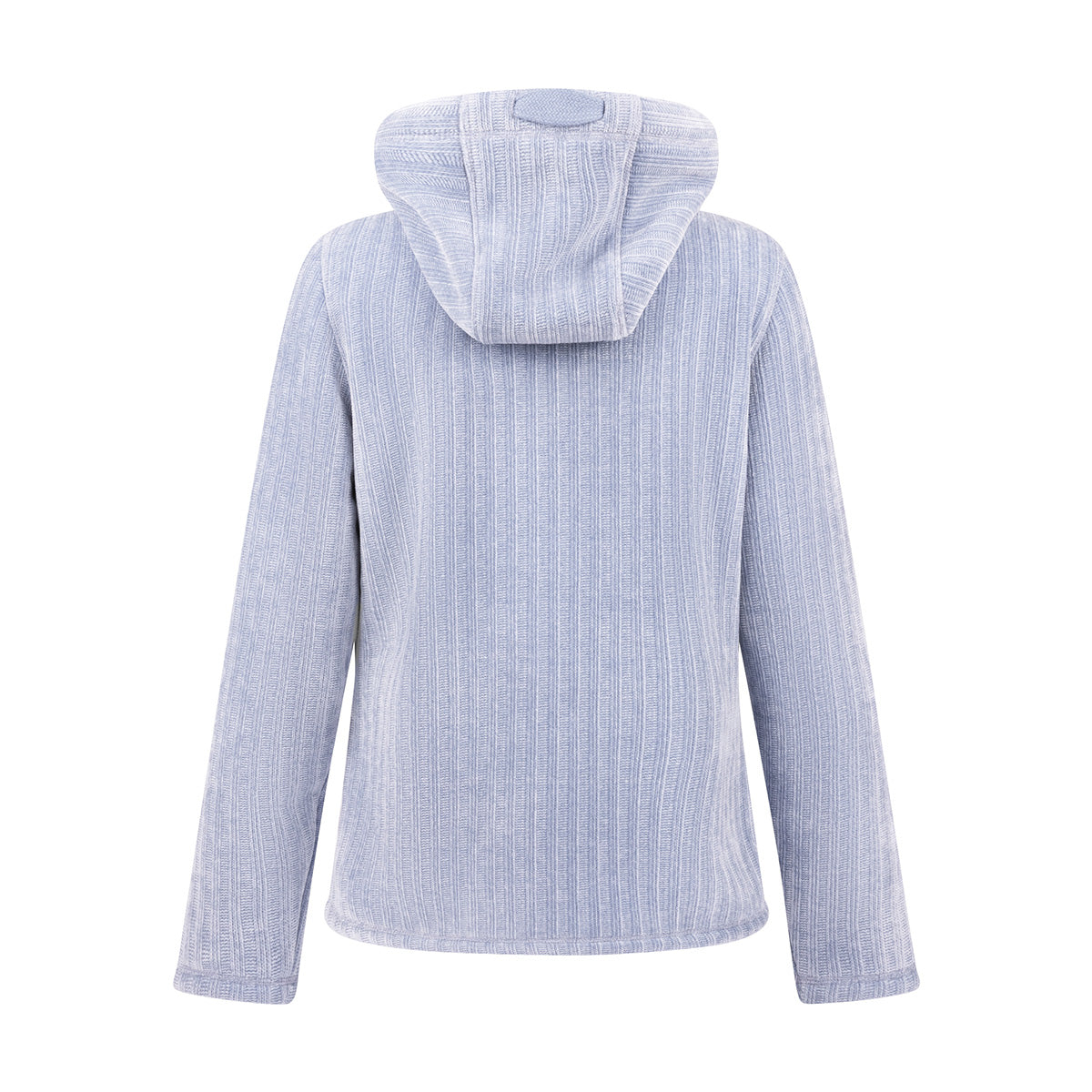 Back view of a light blue Boeing Women’s Full-Zip Chenille Hooded Fleece with long sleeves.