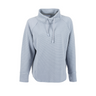 Light gray textured Boeing Women’s Cowl Neck Pullover featuring a cowl neck with a drawstring.