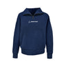 Sure! Here’s a rewritten version using the provided product data: The Boeing Signature Women’s Quilted Quarter-Zip by BOEING features a navy blue textured quilted design, with a white embroidered Boeing logo on the front and a quarter-zip collar. Designed in a regular fit, it includes ribbed sleeves and hem for enhanced comfort.