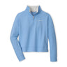 The Peter Millar Boeing Women’s Coolspun Lite Quarter-Zip by BOEING is a light blue cotton twill pullover with a white Boeing logo on the left chest, shown against a plain white background.