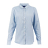 The Boeing Stores Boeing Rosie Womens Chambray Shirt is front-facing, light blue, long-sleeve with a collar. Crafted from soft, lightweight fabric and featuring white buttons, this classic piece is perfect for any occasion. Final sale and non-returnable for unbeatable style at a great price.