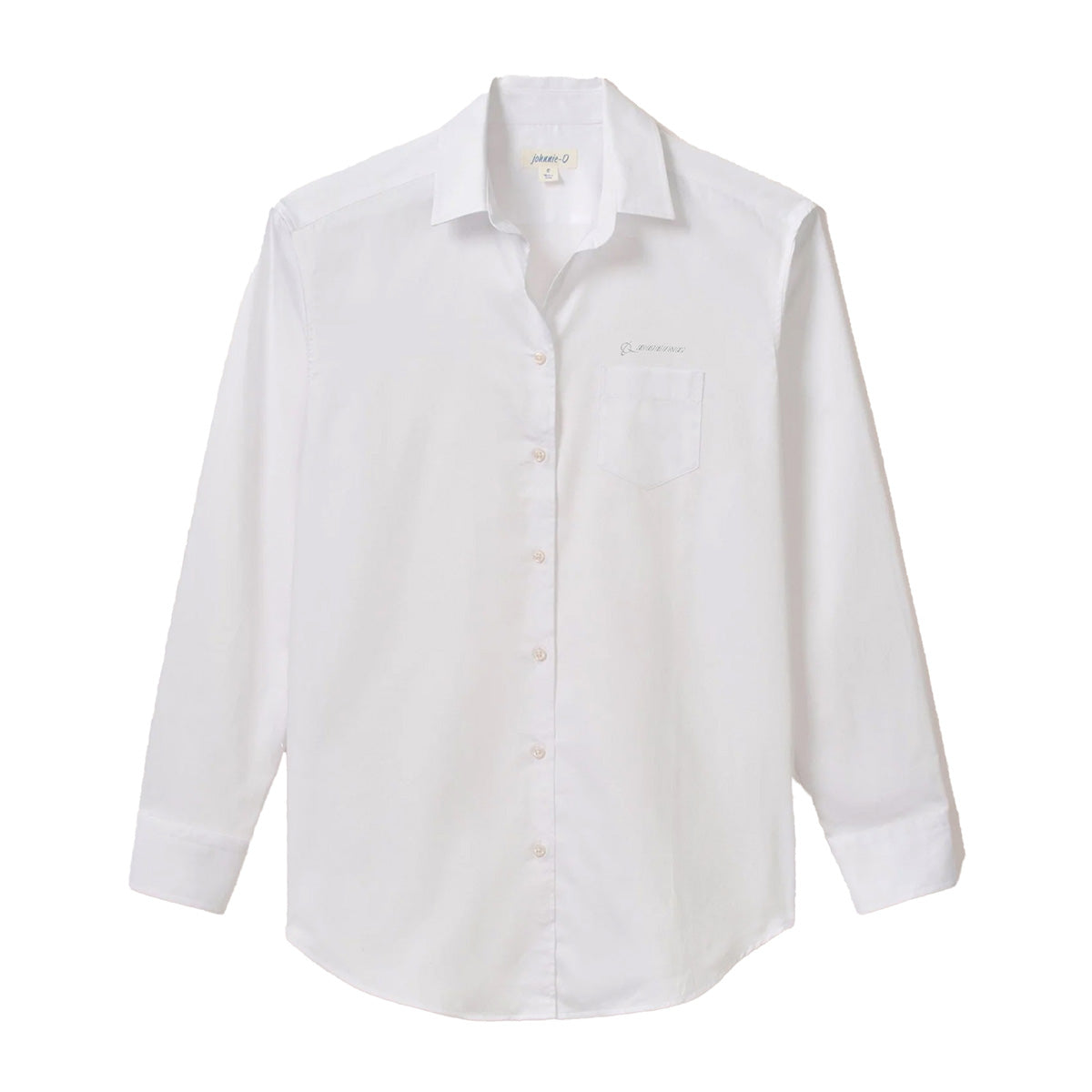 The johnnie-O Boeing Women’s Jess Button-Down Shirt by BOEING features a relaxed fit, long sleeves, collar, single chest pocket, and lightweight cotton. Displayed on a white background.