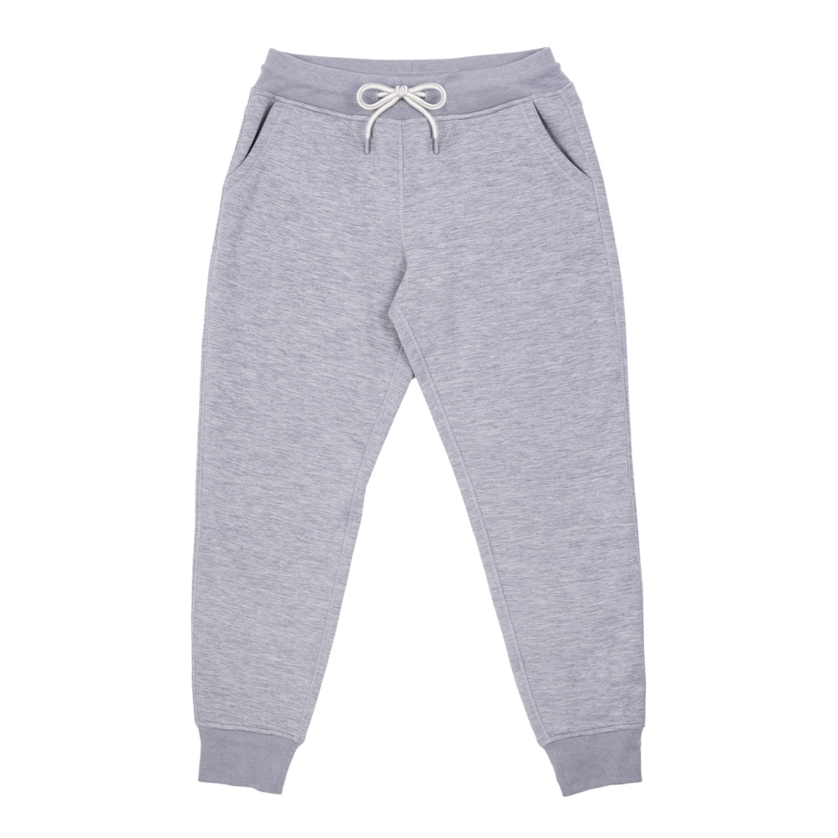 Boeing Women’s Luxe Plush Jogger in light grey heather with a drawstring waistband, ribbed cuffs, and a Boeing logo.