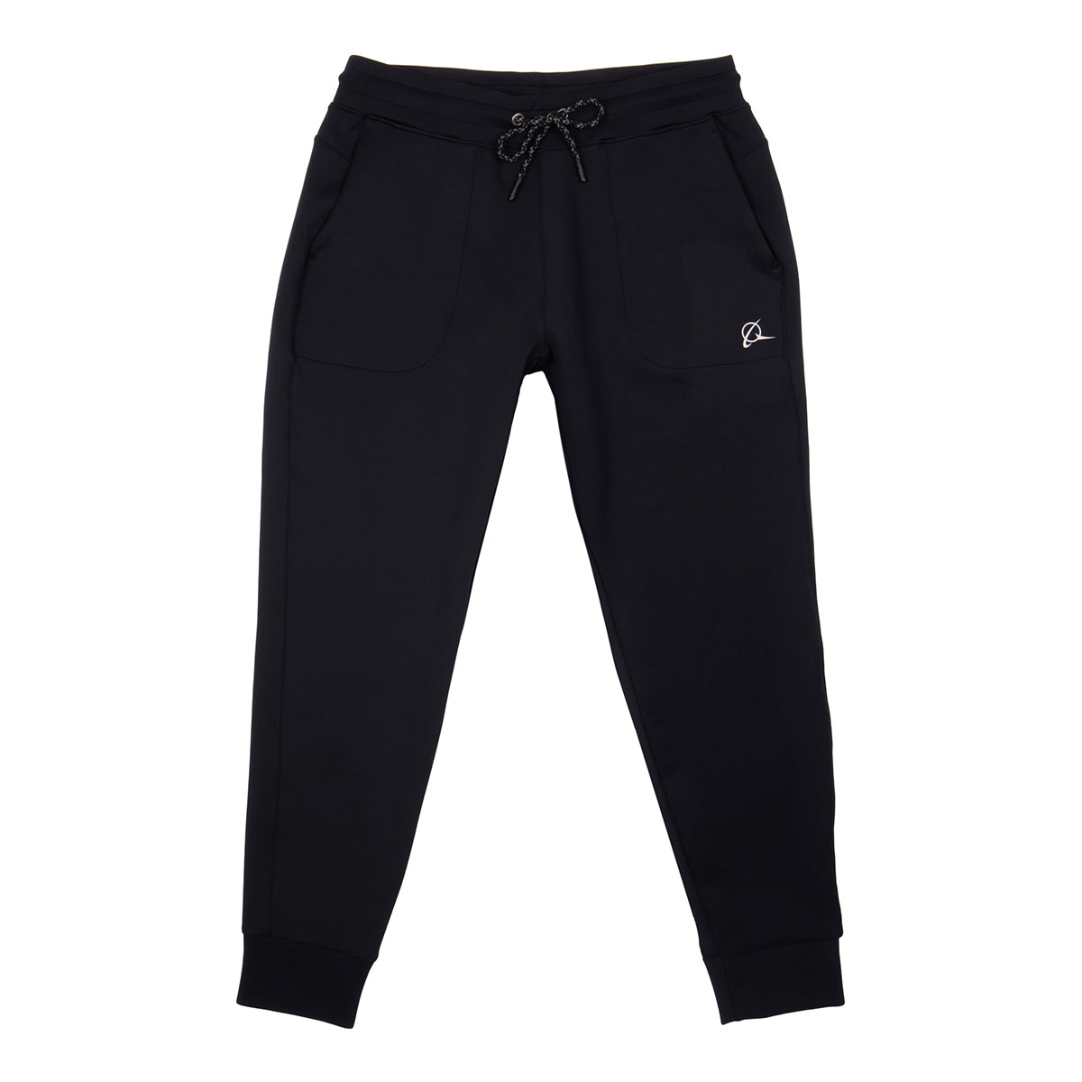 Black Boeing Women’s Sueded Lush Jogger pants with a drawstring waist, side pockets, and a logo on the left hip.