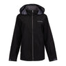 Boeing Women’s 3-in-1 Systems Jacket, a water-resistant black hooded jacket featuring a full-length zipper and a logo on the upper chest.