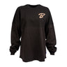 Rose gold letter "B" in a script font on the left chest.  Rose gold stripes on the bottom half of the shirt.