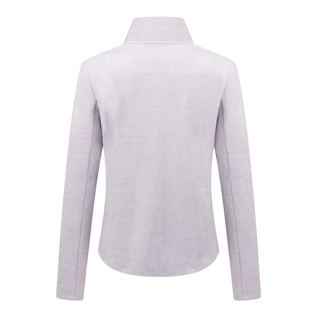 Back view of a light purple Boeing Women’s Full-Zip Cashmere Fleece with a high collar and a logo.