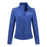 Blue Boeing Women’s Full-Zip Cashmere Fleece jacket with a mock neck and a small white Boeing logo on the chest.