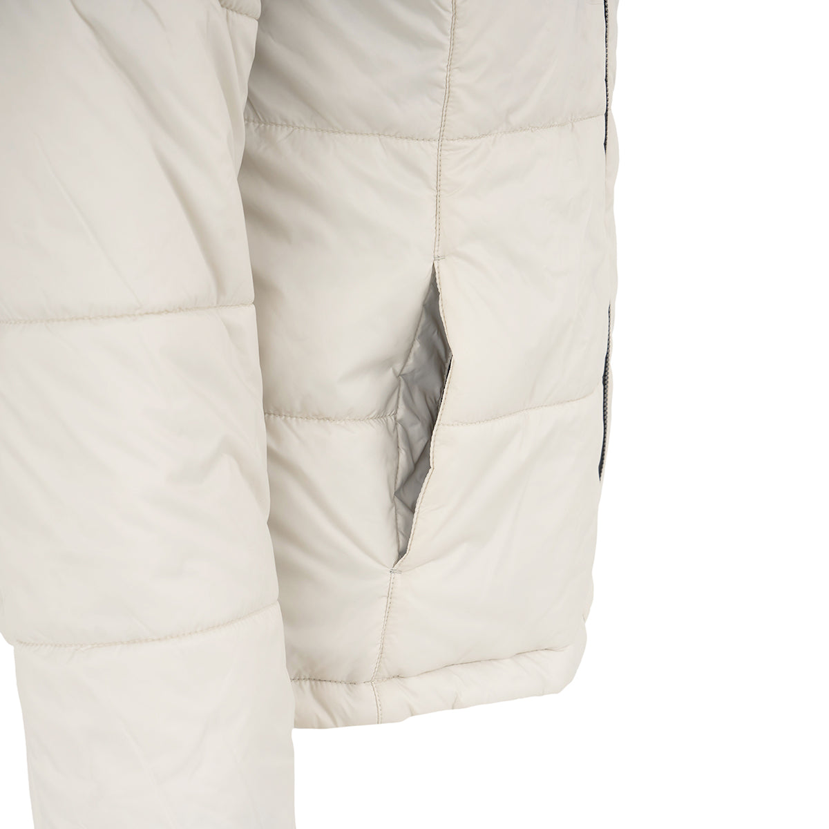 Close-up of the Boeing Women's 3-in-1 Systems Jacket by BOEING, featuring a side pocket with visible inner lining, wind-resistant texture, and detailed stitching.