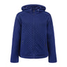 Blue long-sleeved Boeing Women’s Hooded Quilted Jacket featuring a front zipper, two side pockets, and a hood.