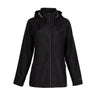 Black three-quarter length, water-resistant Boeing Women’s 3/4 Length Windshear Jacket with a full-zip front, hood, and zippered side pockets.