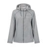 Grey Boeing Women’s Mid-Length Windshear Jacket in recycled polyester with a faux fur lining and drawstring toggles.