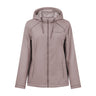 Mauve Boeing Women’s Mid-Length Windshear Jacket in sustainable, water-resistant recycled polyester with a fleece-lined interior and front zipper closure.