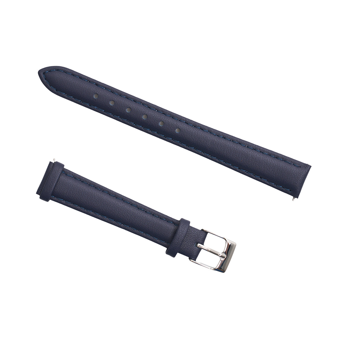 The BOEING Women's Quick Release Watch Band features two interchangeable navy blue calf leather straps with matching stitching—one with a silver buckle, the other with multiple adjustment holes—displayed on a white background.