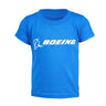 The Boeing Toddler Signature Logo T-Shirt features a bright blue design with the white Boeing logo across the chest—ideal for young aviation fans.