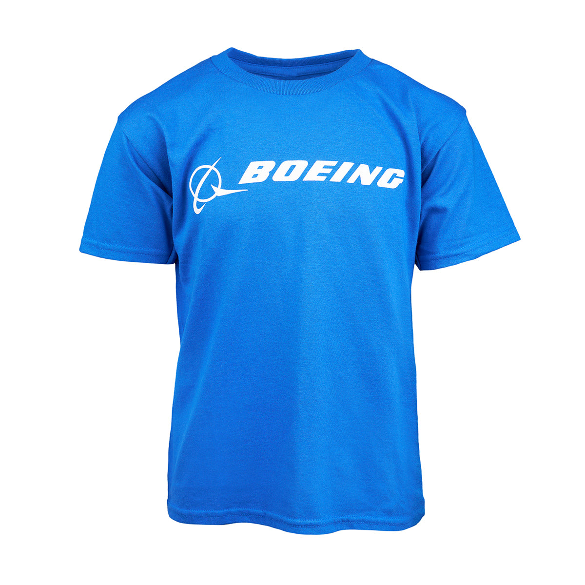 The Boeing Kids Signature Logo T-Shirt, from the Boeing brand, is made of 100% cotton and features Boeing in white with a stylish logo across the chest.