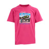 The Boeing Rosie Kids T-Shirt by BOEING is a bright pink cotton jersey tee featuring a vintage Rosie graphic next to a tank, with Rosie The Riveter and We Can Do It!! printed on the front.