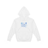 The BOEING Future Of Flight Destination Kids' Hoodie is a white sweatshirt with blue "FUTURE FLIGHT" text and graphics on the chest—an ideal choice for young aviation fans.