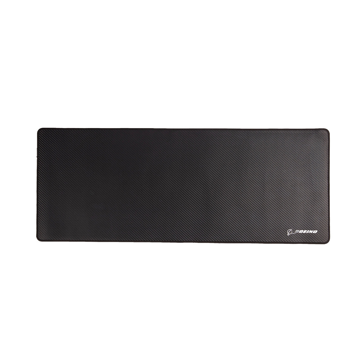 A rectangular black Boeing Signature Carbon Fiber Desk Pad made from PU carbon fiber with a subtle textured pattern and the BOEING logo in white at the bottom right corner, displayed on a plain white background.