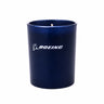 Dark blue Boeing 2026 Signature Candle in a glass jar featuring a white logo on the front.