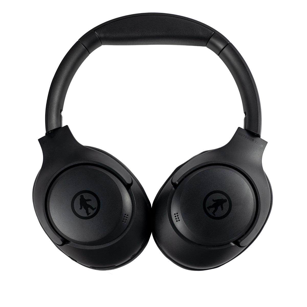 The BOEING Outdoor Tech Boeing Orbit ANC Headphones are black over-ear wireless headphones with active noise cancellation and a circular logo of a walking person on each earcup, shown simply against a white background.