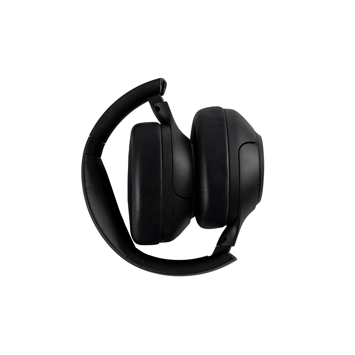 The BOEING Outdoor Tech Boeing Orbit ANC Headphones are black over-ear headphones with ear cups and a padded headband, shown folded from the side on a white background, showcasing their compact design and active noise cancellation.