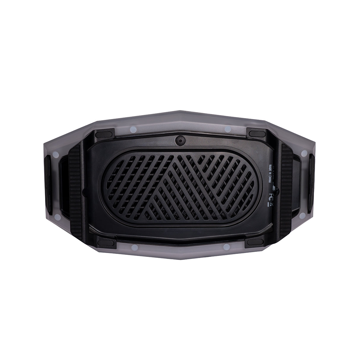 The BOEING Outdoor Tech Boeing Rugged Range Speaker is a black, rectangular Bluetooth speaker with vented center, side grips, textured grill, visible screws, control switches on one side, and a 360° sound design for immersive audio.