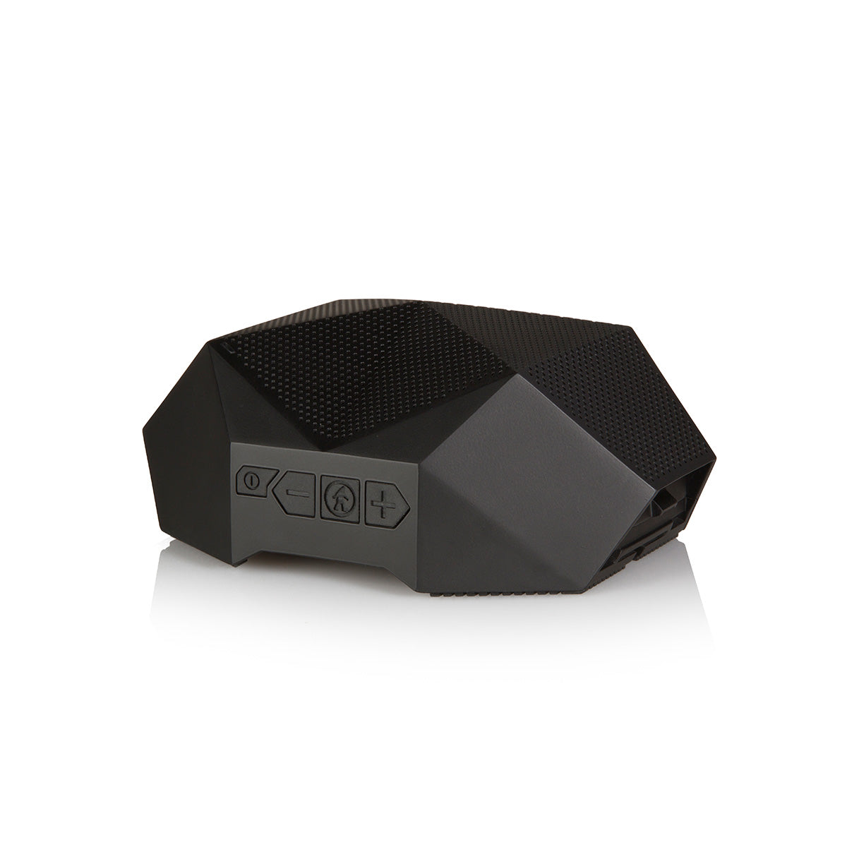 The BOEING Outdoor Tech Turtle Shell 4.0 is a black, angular waterproof Bluetooth speaker with a geometric design and side control buttons for power, Bluetooth, volume, and playback. It delivers 360-degree sound against a white background.