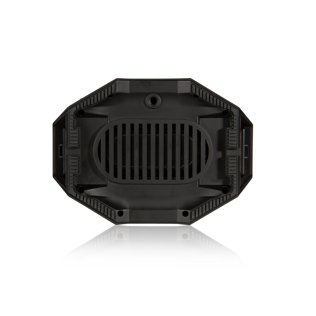 The BOEING Outdoor Tech Boeing Turtle Shell 4.0 Speaker is a black rectangular Bluetooth speaker with rounded corners and a central oval vent, offering 360-degree sound and stylish edge grooves, displayed on a white background with subtle reflection.