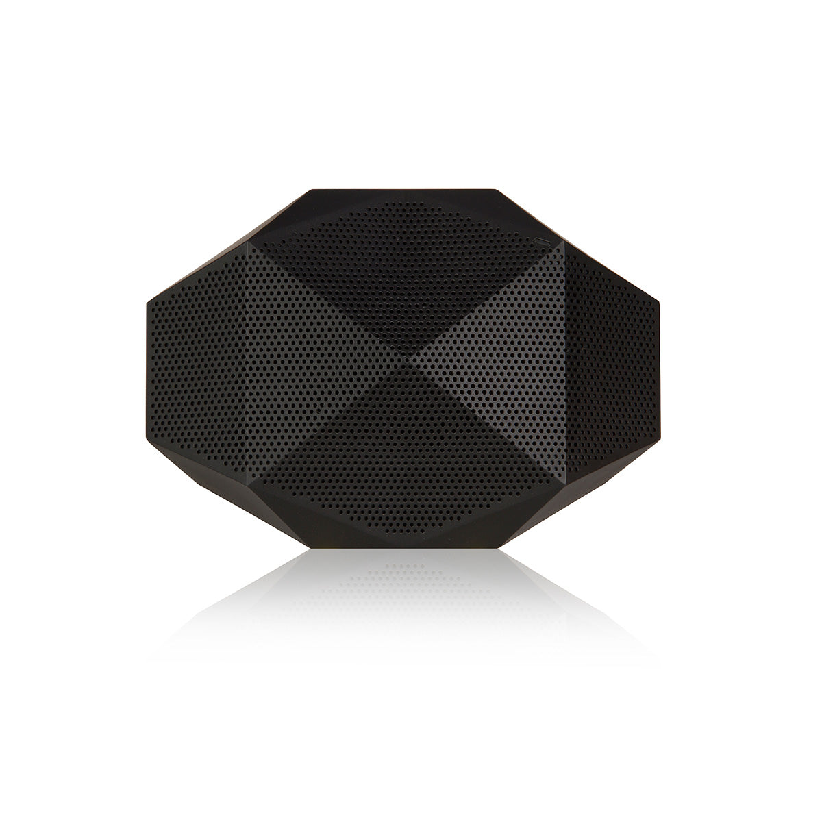 The BOEING Outdoor Tech Boeing Turtle Shell 4.0 Speaker is a black, geometric Bluetooth speaker with a faceted design and perforated front, delivering 360-degree sound and shown on a white background.