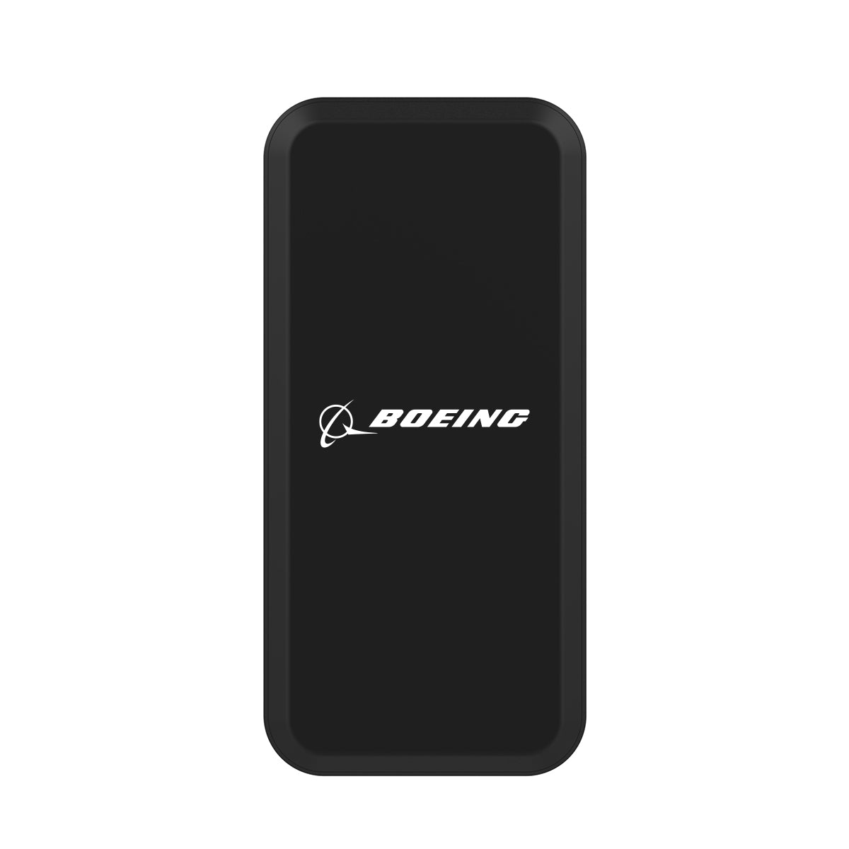 A sleek black Mophie Boeing Powerstation XXL power bank, rectangular with dual USB ports, adorned with a crisp white Boeing logo. Available from The Boeing Store.