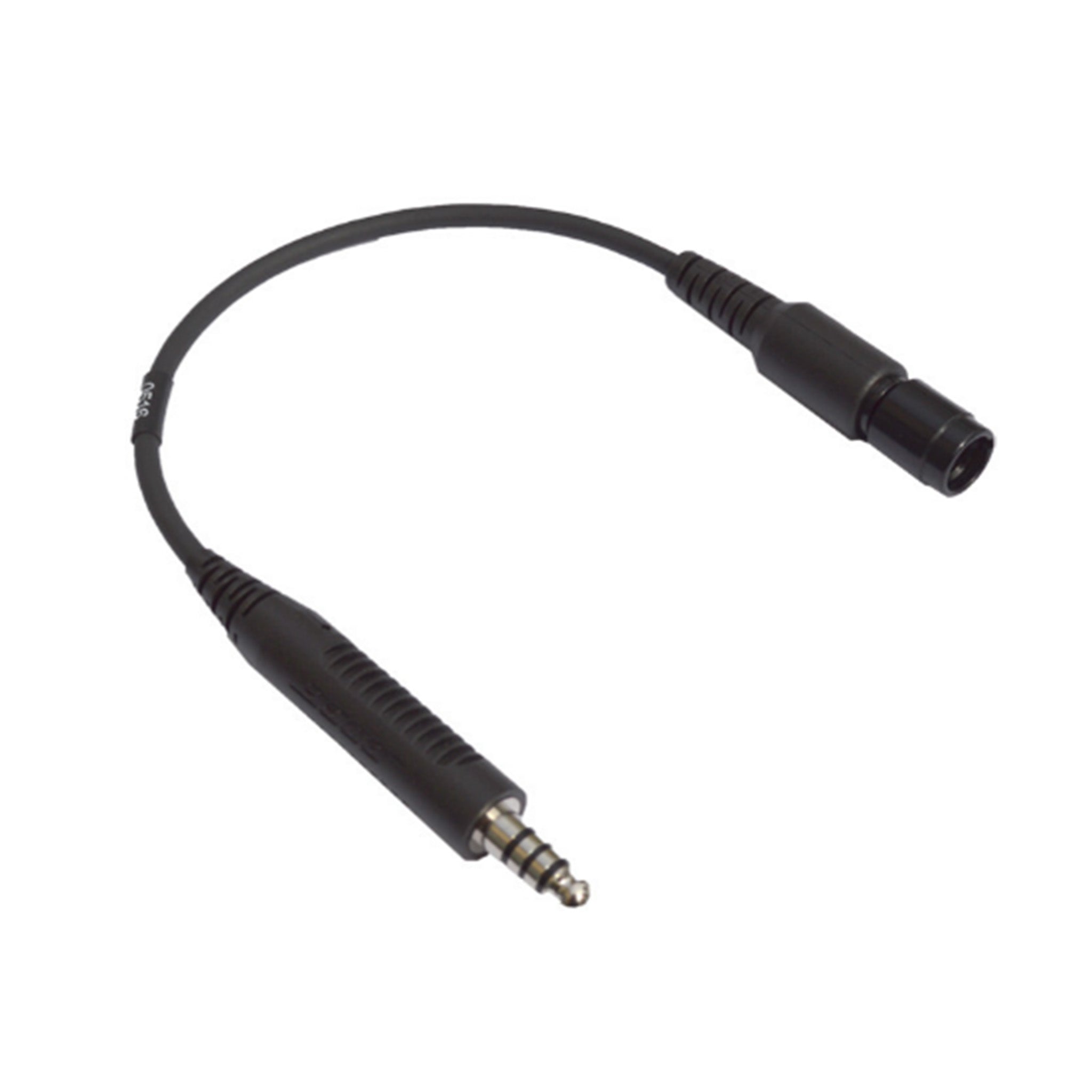 The Bose 6-Pin LEMO to U174 Helicopter Plug Adapter by BOSE is a short, black audio cable with a 3.5mm male jack and a female connector designed for aviation headset compatibility, ideal as a Bose A30 adapter.