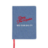 The BOEING Rosie Notebook features a blue denim embroidered cover with Rosie The Riveter in red script, WE CAN DO IT! in bold white, and a red ribbon bookmark for added style.