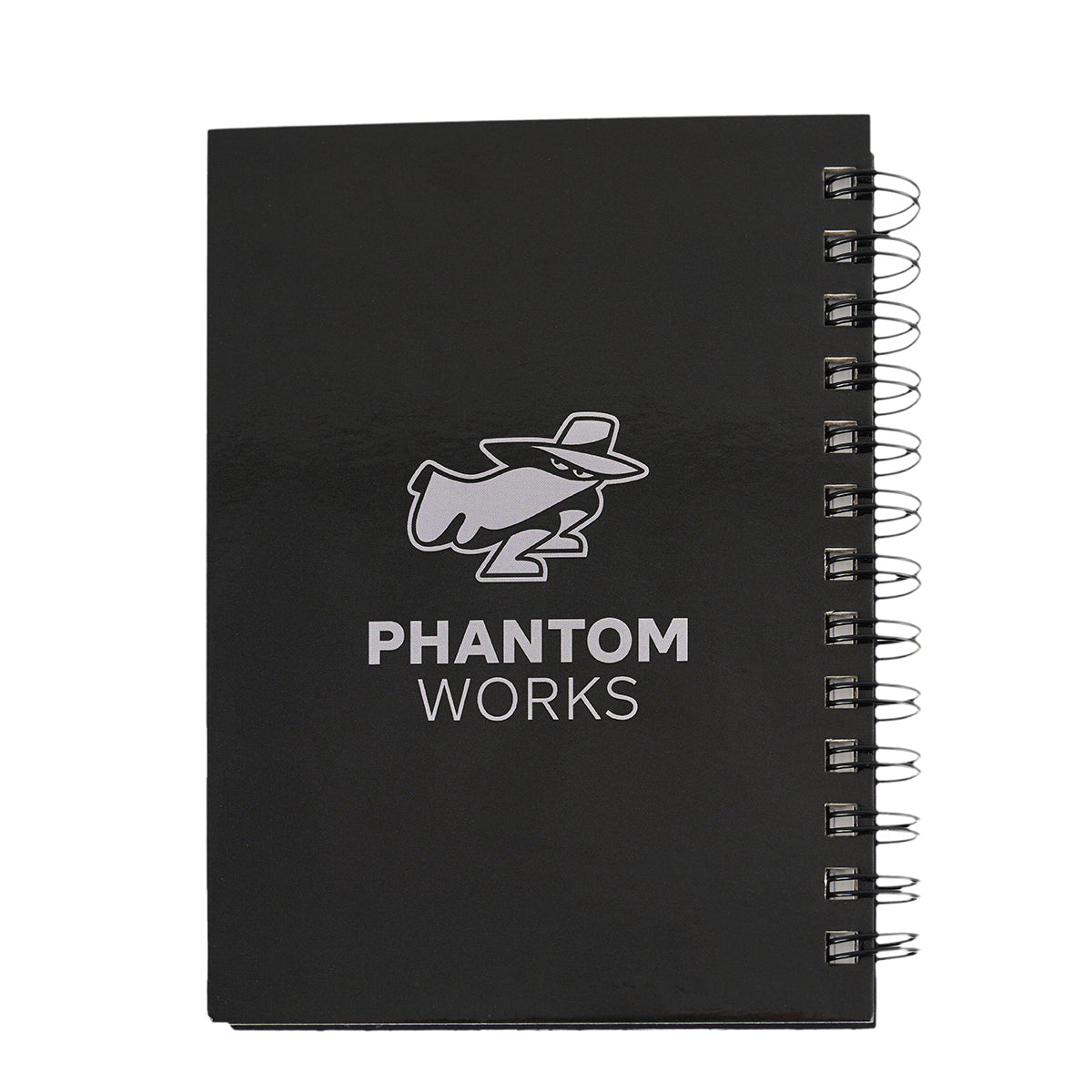 The Boeing Phantom Works 2025 Notebook by BOEING is a black spiral-bound notebook featuring a cartoon plane logo and "PHANTOM WORKS" on the cover, celebrating cutting-edge aerospace innovation.